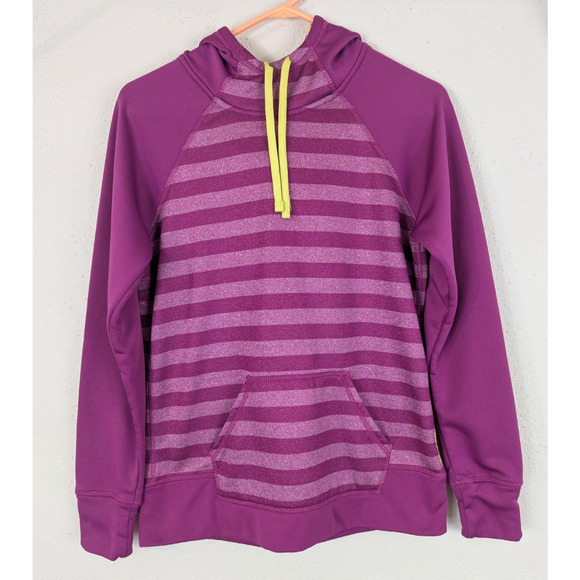 Reebok sz S Fleece Hoodie Sweatshirt purple stripes lightweight stretch 1341 - Picture 1 of 7